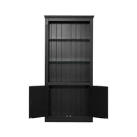 Bibliothèque de 200 cm de haut, Vitrine avec plafonnier LED réglable 5 couleurs et étagères en verre trempé, Style rétro - ModernLuxe