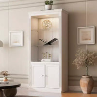 Bibliothèque de 200 cm de haut, Vitrine avec plafonnier LED réglable 5 couleurs et étagères en verre trempé, Style rétro - ModernLuxe