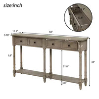 Console rustique de 147 cm avec deux tiroirs et une étagère, table d'appoint de canapé vintage pour salon ou entrée
