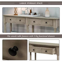 Console rustique de 147 cm avec deux tiroirs et une étagère, table d'appoint de canapé vintage pour salon ou entrée