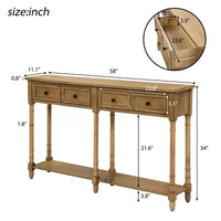 Console rustique de 147 cm avec deux tiroirs et une étagère, table d'appoint de canapé vintage pour salon ou entrée