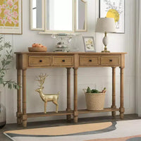 Console rustique de 147 cm avec deux tiroirs et une étagère, table d'appoint de canapé vintage pour salon ou entrée