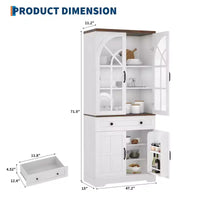 Armoire de cuisine haute de 72 po style ferme avec portes en verre cintrées et étagères réglables