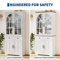 Armoire de cuisine haute de 72 po style ferme avec portes en verre cintrées et étagères réglables
