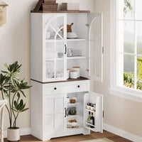 Armoire de cuisine haute de 72 po style ferme avec portes en verre cintrées et étagères réglables