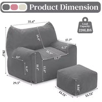 Hommpa Fauteuil poire ergonomique en velours côtelé en forme de chat avec ottoman pour adultes - Canapé ergonomique en peluche, siège de jeu et de détente