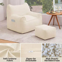 Hommpa Fauteuil poire ergonomique en velours côtelé en forme de chat avec ottoman pour adultes - Canapé ergonomique en peluche, siège de jeu et de détente