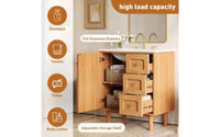 JVNOXK Meuble sous-vasque rustique moderne en céramique de 30 pouces avec 3 tiroirs et 1 grande porte à fermeture douce, meuble de rangement, grain de bois naturel