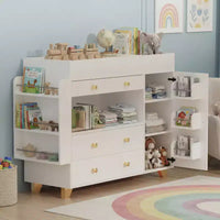 JVNOXK coiffeuse large 54 pouces, table à langer moderne au plateau large, trois tiroirs, commode avec 12 tiroirs et étagères de rangement, blanc