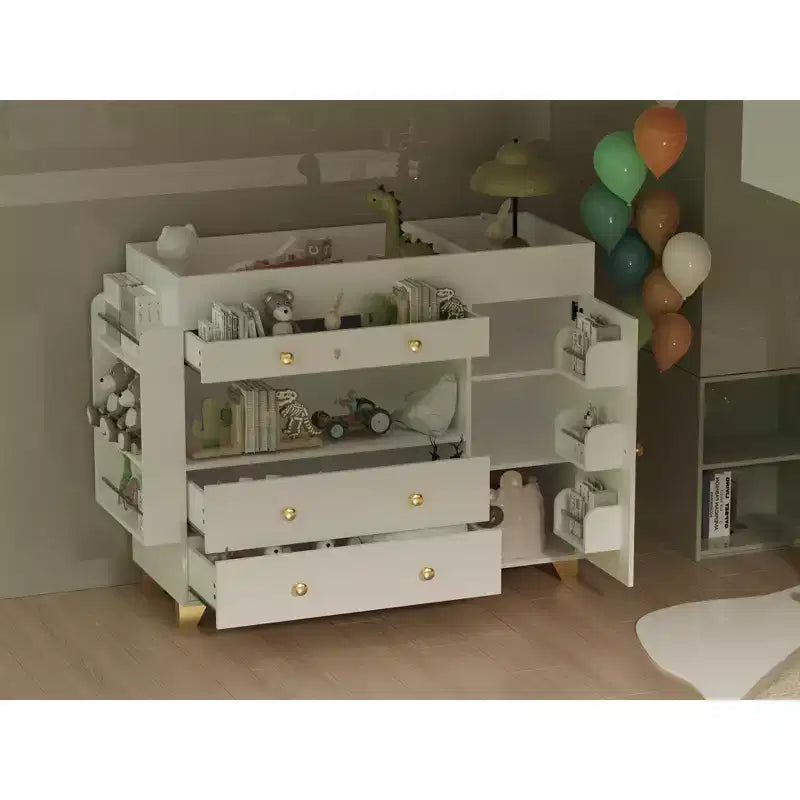 JVNOXK coiffeuse large 54 pouces, table à langer moderne au plateau large, trois tiroirs, commode avec 12 tiroirs et étagères de rangement, blanc