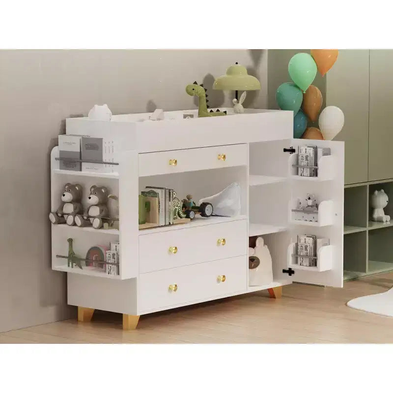 JVNOXK coiffeuse large 54 pouces, table à langer moderne au plateau large, trois tiroirs, commode avec 12 tiroirs et étagères de rangement, blanc
