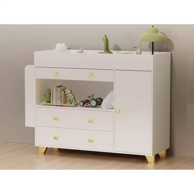 JVNOXK coiffeuse large 54 pouces, table à langer moderne au plateau large, trois tiroirs, commode avec 12 tiroirs et étagères de rangement, blanc