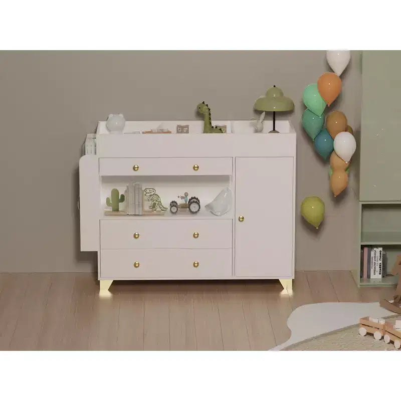 JVNOXK coiffeuse large 54 pouces, table à langer moderne au plateau large, trois tiroirs, commode avec 12 tiroirs et étagères de rangement, blanc