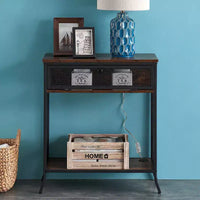 VECELO table console industrielle avec tiroir et étagères ouvertes, table d'entrée rustique en bois et maille métallique, table d'appoint de rangement pour salon ou couloir