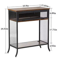 VECELO table console industrielle avec tiroir et étagères ouvertes, table d'entrée rustique en bois et maille métallique, table d'appoint de rangement pour salon ou couloir