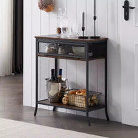 VECELO table console industrielle avec tiroir et étagères ouvertes, table d'entrée rustique en bois et maille métallique, table d'appoint de rangement pour salon ou couloir