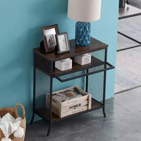 VECELO table console industrielle avec tiroir et étagères ouvertes, table d'entrée rustique en bois et maille métallique, table d'appoint de rangement pour salon ou couloir