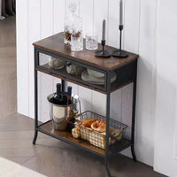 VECELO table console industrielle avec tiroir et étagères ouvertes, table d'entrée rustique en bois et maille métallique, table d'appoint de rangement pour salon ou couloir
