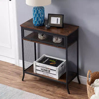 VECELO table console industrielle avec tiroir et étagères ouvertes, table d'entrée rustique en bois et maille métallique, table d'appoint de rangement pour salon ou couloir