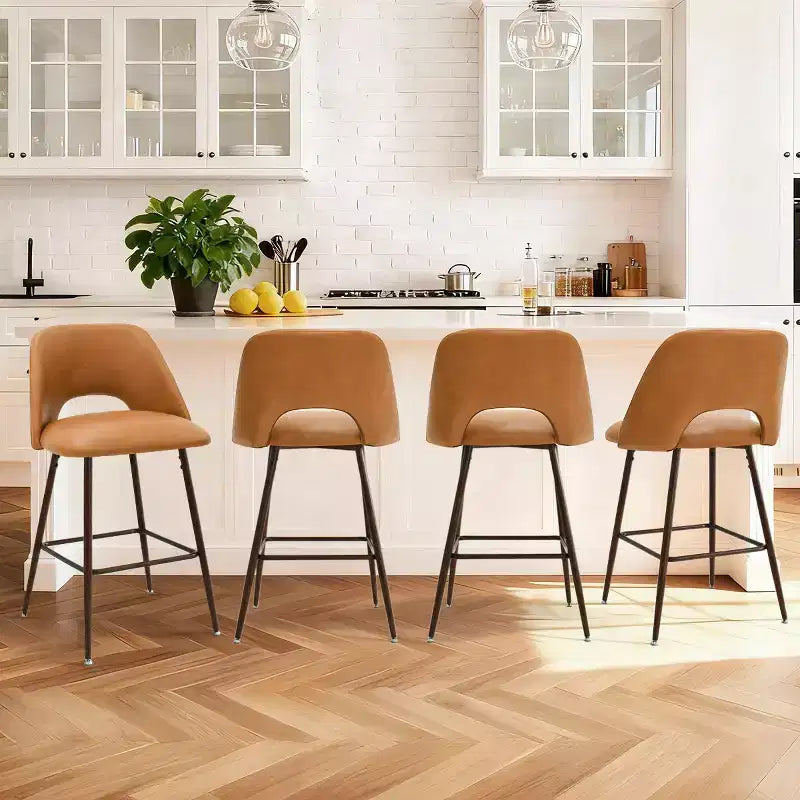 Lot de 2 tabourets de bar hauteur comptoir en similicuir de style mid-century, 26 chaises d'îlot de cuisine avec pieds métalliques finition noyer - Panipeachy