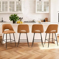 Lot de 2 tabourets de bar hauteur comptoir en similicuir de style mid-century, 26 chaises d'îlot de cuisine avec pieds métalliques finition noyer - Panipeachy