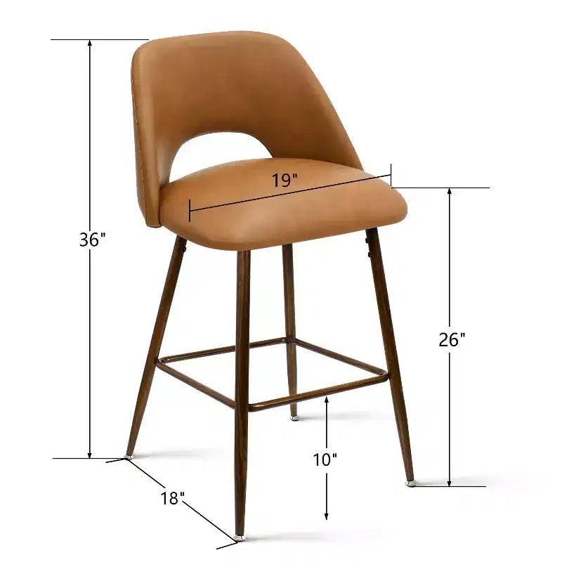 Lot de 2 tabourets de bar hauteur comptoir en similicuir de style mid-century, 26 chaises d'îlot de cuisine avec pieds métalliques finition noyer - Panipeachy