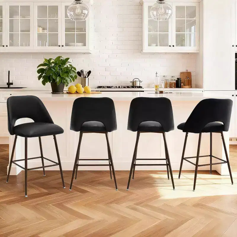 Lot de 2 tabourets de bar hauteur comptoir en similicuir de style mid-century, 26 chaises d'îlot de cuisine avec pieds métalliques finition noyer - Panipeachy