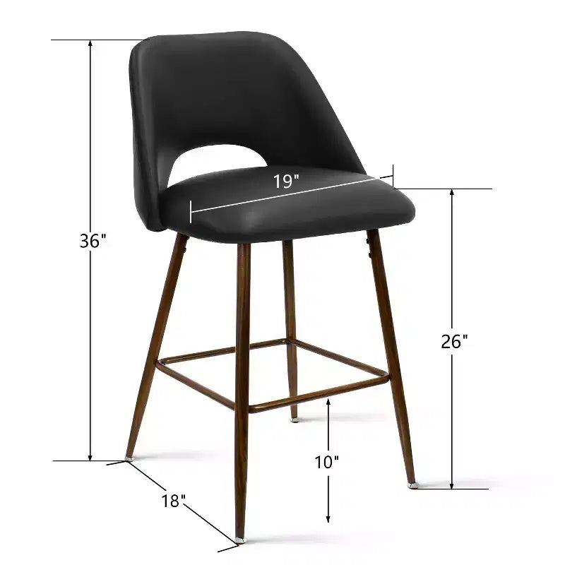 Lot de 2 tabourets de bar hauteur comptoir en similicuir de style mid-century, 26 chaises d'îlot de cuisine avec pieds métalliques finition noyer - Panipeachy