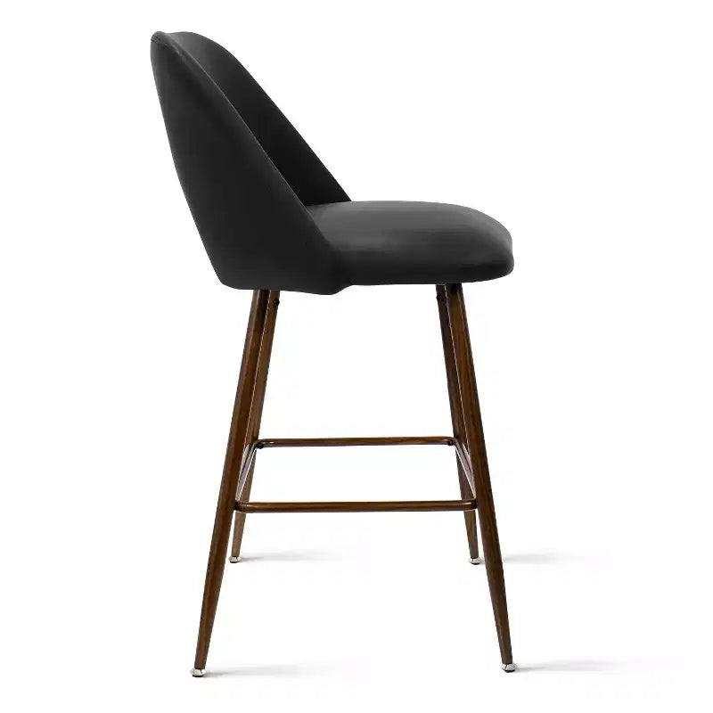 Lot de 2 tabourets de bar hauteur comptoir en similicuir de style mid-century, 26 chaises d'îlot de cuisine avec pieds métalliques finition noyer - Panipeachy