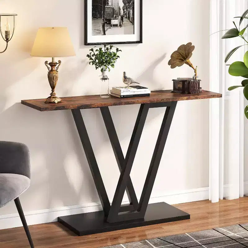 Lantine Console de 43 pouces, table d'entrée industrielle, table console étroite pour salon, brun rustique, montage facile