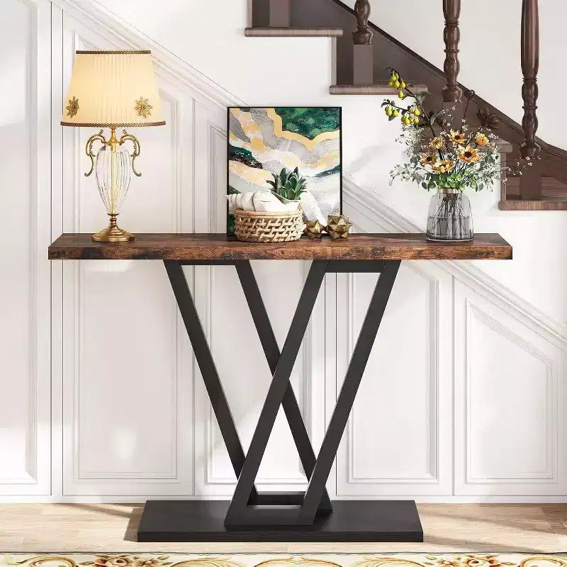 Lantine Console de 43 pouces, table d'entrée industrielle, table console étroite pour salon, brun rustique, montage facile