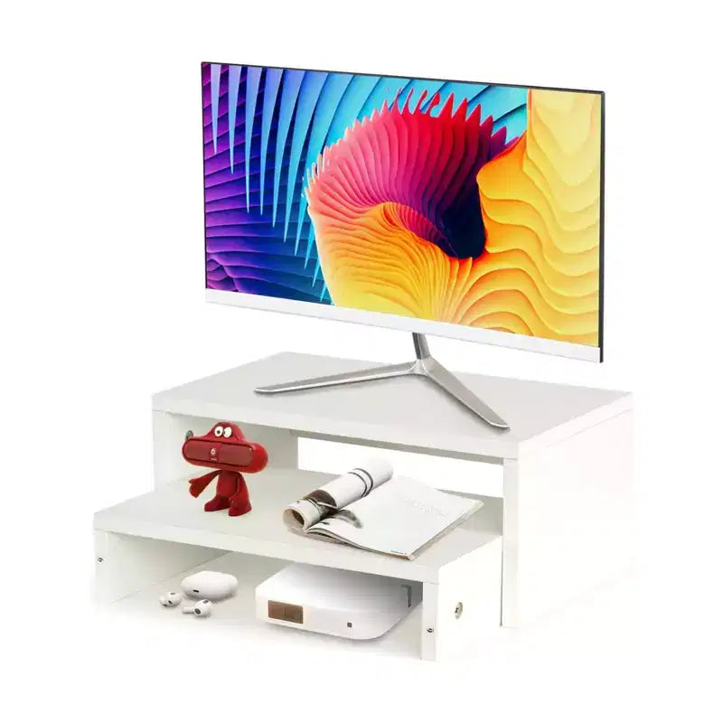 FurnitureR rehausseur de moniteur à deux niveaux, support de moniteur ergonomique avec étagère de rangement, organisateur de bureau pour ordinateur portable, PC et fournitures de bureau