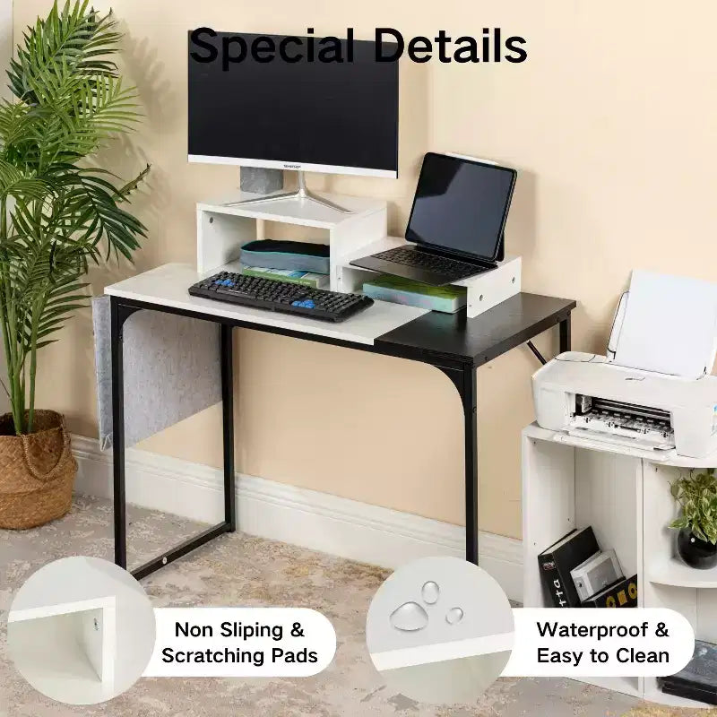 FurnitureR rehausseur de moniteur à deux niveaux, support de moniteur ergonomique avec étagère de rangement, organisateur de bureau pour ordinateur portable, PC et fournitures de bureau