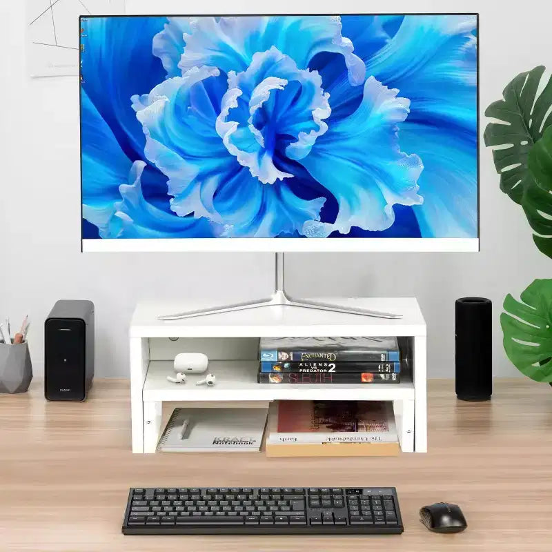 FurnitureR rehausseur de moniteur à deux niveaux, support de moniteur ergonomique avec étagère de rangement, organisateur de bureau pour ordinateur portable, PC et fournitures de bureau