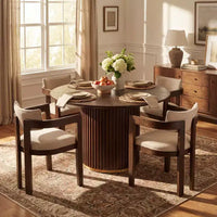 Ensemble de salle à manger rond moderne 5 pièces Christopher Knight Home Shankar avec chaises rembourrées en bois d'hévéa