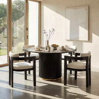 Christopher Knight Home Shankar Modern 5 Piece Round Dining Table Set with Rubberwood Upholstered Chairs
