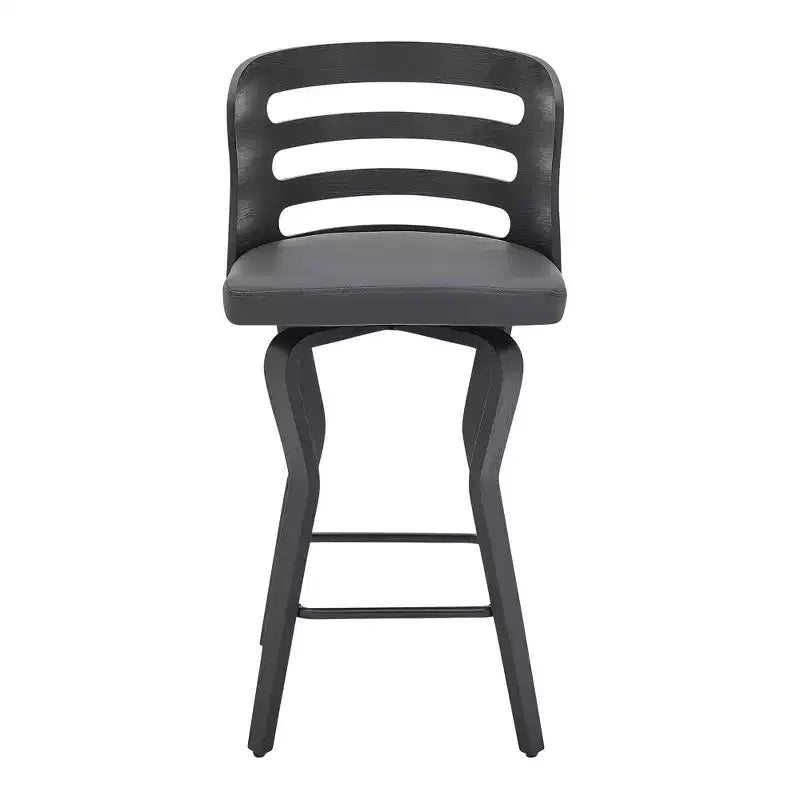 HomeRoots Chaise de bar hauteur comptoir pivotante à dossier bas 25 en similicuir gris et noir et fer