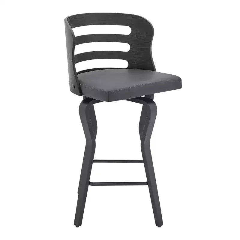 HomeRoots Chaise de bar hauteur comptoir pivotante à dossier bas 25 en similicuir gris et noir et fer