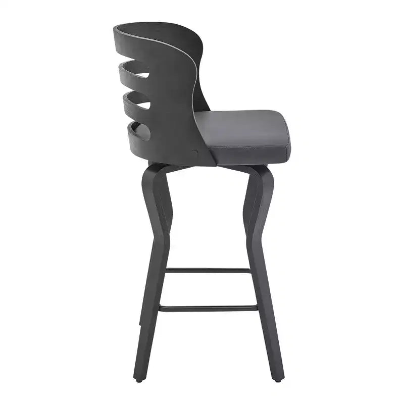 HomeRoots Chaise de bar hauteur comptoir pivotante à dossier bas 25 en similicuir gris et noir et fer