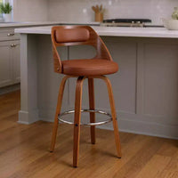 Tabouret de bar pivotant HomeRoots 26, en similicuir marron, hauteur comptoir