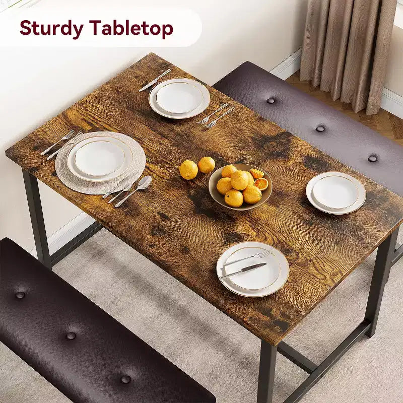 Ensemble table de salle à manger pour 4, table de cuisine avec bancs, ensemble table de salle à manger rectangulaire avec 2 bancs rembourrés, ensemble table de salle à manger 3 pièces pour petits espaces
