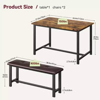 Ensemble table de salle à manger pour 4, table de cuisine avec bancs, ensemble table de salle à manger rectangulaire avec 2 bancs rembourrés, ensemble table de salle à manger 3 pièces pour petits espaces