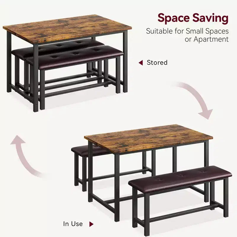 Ensemble table de salle à manger pour 4, table de cuisine avec bancs, ensemble table de salle à manger rectangulaire avec 2 bancs rembourrés, ensemble table de salle à manger 3 pièces pour petits espaces
