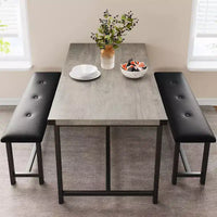 Ensemble table de salle à manger pour 4, table de cuisine avec bancs, ensemble table de salle à manger rectangulaire avec 2 bancs rembourrés, ensemble table de salle à manger 3 pièces pour petits espaces