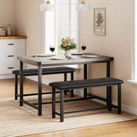 Ensemble table de salle à manger pour 4, table de cuisine avec bancs, ensemble table de salle à manger rectangulaire avec 2 bancs rembourrés, ensemble table de salle à manger 3 pièces pour petits espaces