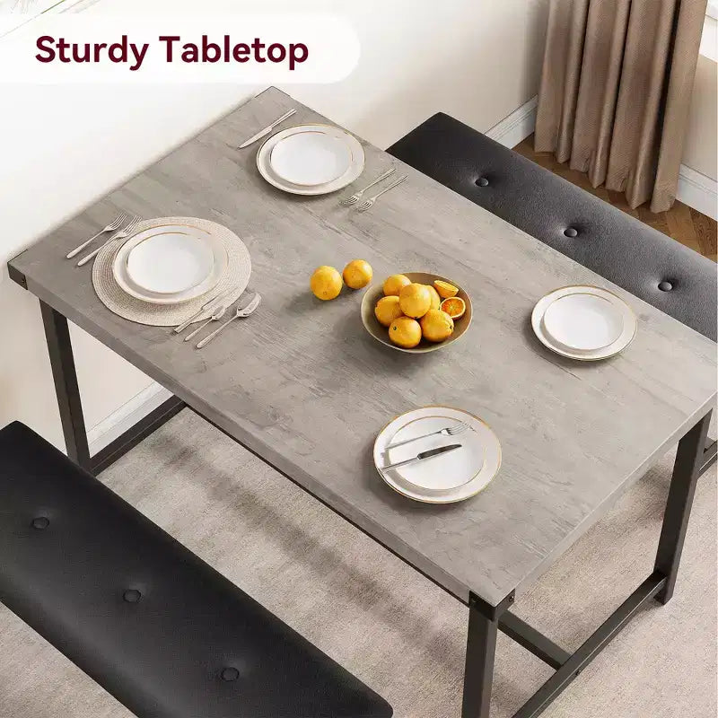 Ensemble table de salle à manger pour 4, table de cuisine avec bancs, ensemble table de salle à manger rectangulaire avec 2 bancs rembourrés, ensemble table de salle à manger 3 pièces pour petits espaces