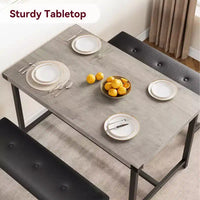 Ensemble table de salle à manger pour 4, table de cuisine avec bancs, ensemble table de salle à manger rectangulaire avec 2 bancs rembourrés, ensemble table de salle à manger 3 pièces pour petits espaces