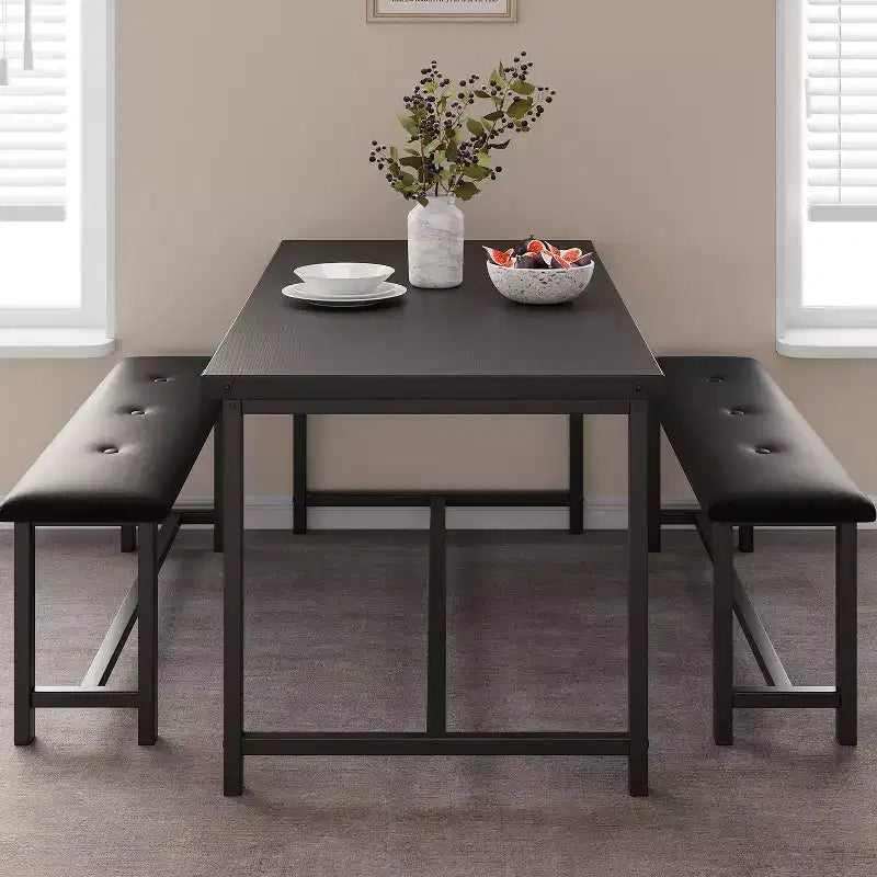 Ensemble table de salle à manger pour 4, table de cuisine avec bancs, ensemble table de salle à manger rectangulaire avec 2 bancs rembourrés, ensemble table de salle à manger 3 pièces pour petits espaces