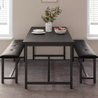 Ensemble table de salle à manger pour 4, table de cuisine avec bancs, ensemble table de salle à manger rectangulaire avec 2 bancs rembourrés, ensemble table de salle à manger 3 pièces pour petits espaces