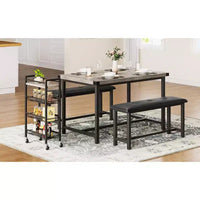 Ensemble table de salle à manger pour 4, table de cuisine avec bancs, ensemble table de salle à manger rectangulaire avec 2 bancs rembourrés, ensemble table de salle à manger 3 pièces pour petits espaces